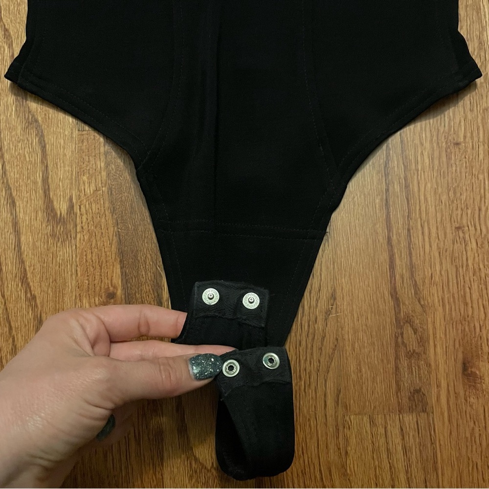 Tadashi Black Long Sleeve Rhinestone Embellished Mesh Thong Bodysuit size M - Picture 6 of 14